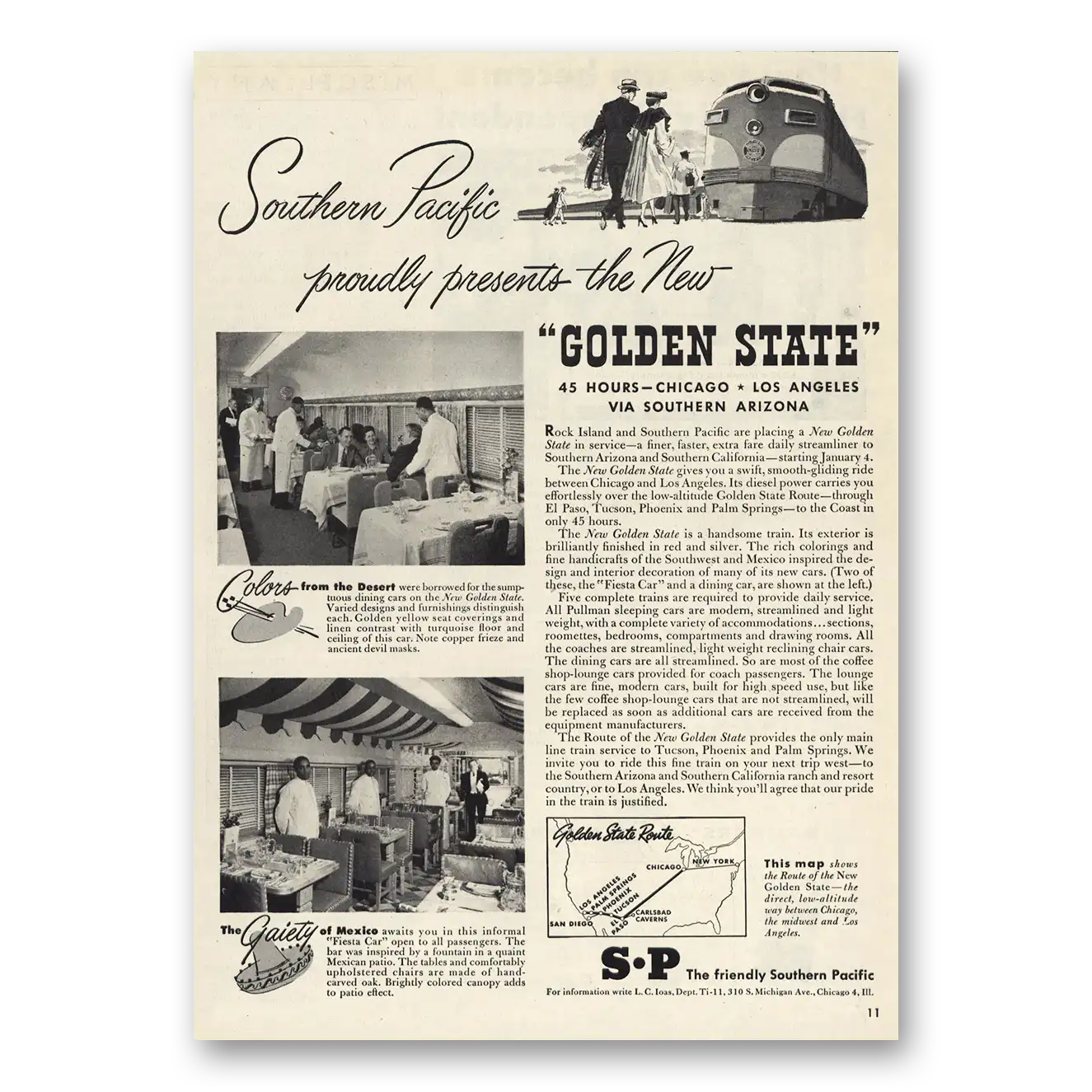 1948 Southern Pacific Proudly Presents Golden State Vintage Magazine Print Ad