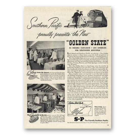 1948 Southern Pacific Proudly Presents Golden State Vintage Magazine Print Ad