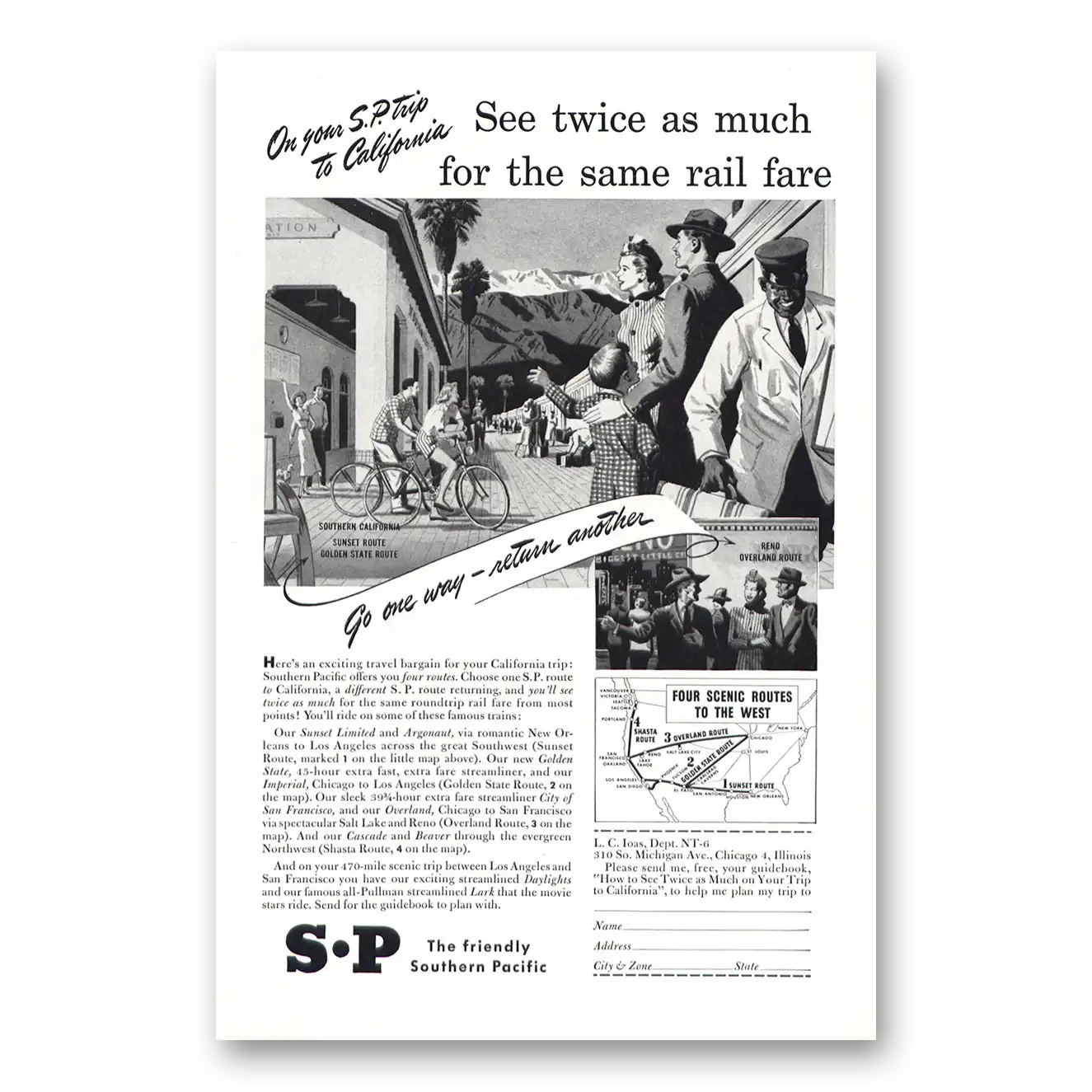 1948 Southern Pacific See Twice as Much Vintage Magazine Print Ad