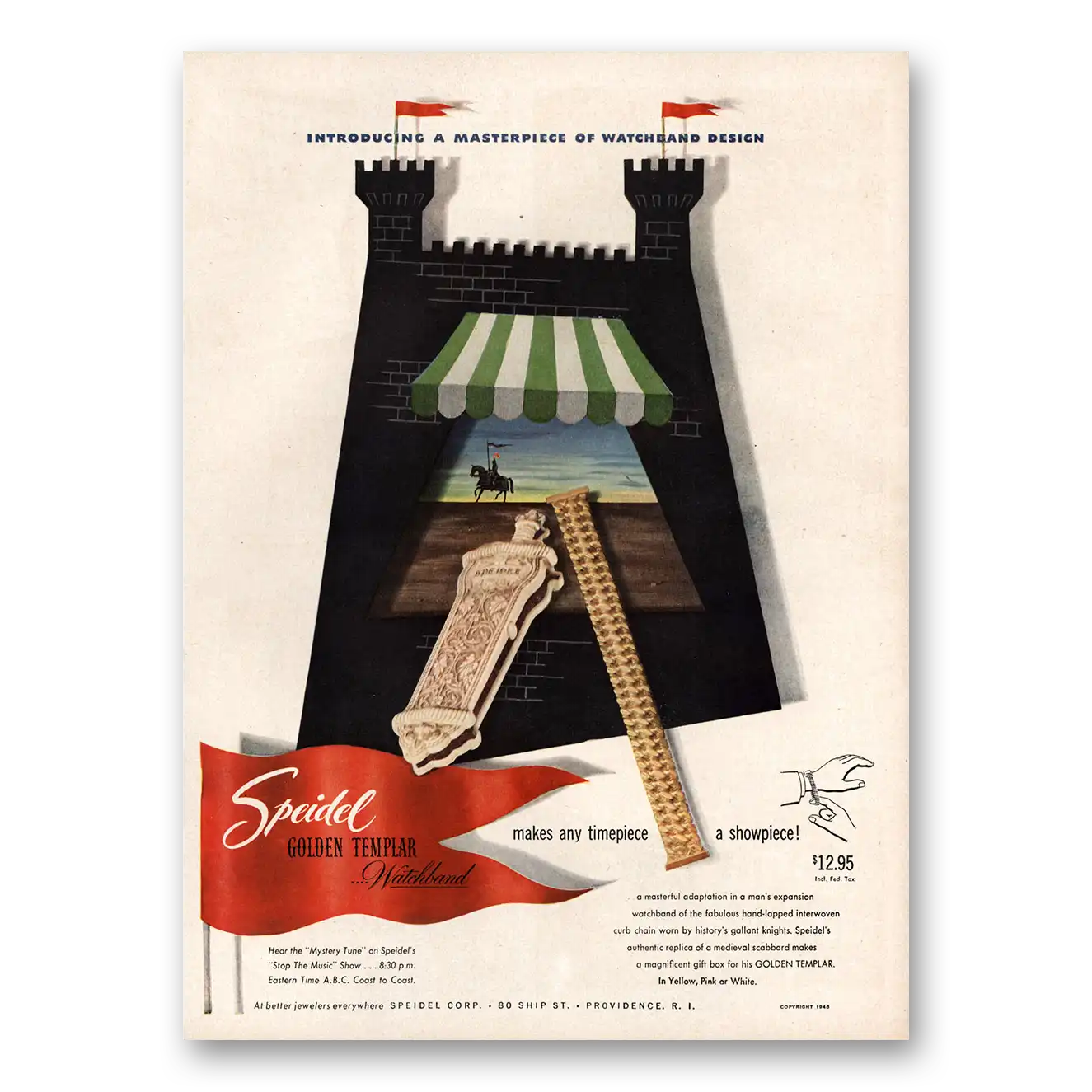 1948 Speidel Watchband Masterpiece Watchband Design Vintage Magazine Print Ad