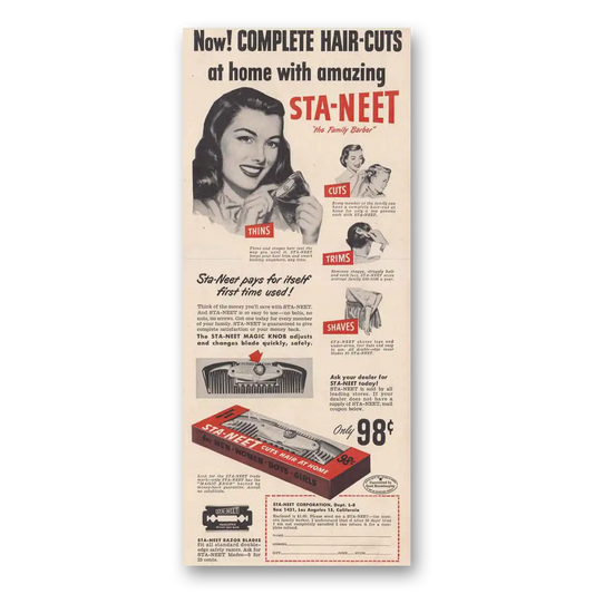 1948 Sta-Neet Complete Hair Cuts Vintage Magazine Print Ad