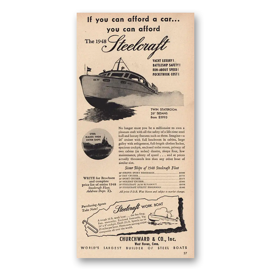 1948 Steelcraft Work Boat If You Can Afford Car Vintage Magazine Print Ad