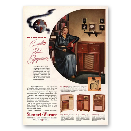 1948 Stewart Warner Radios Complete Radio Enjoyment Vintage Magazine Print Ad