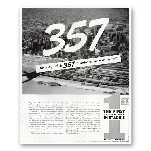 1948 First National Bank St Louis Anchors to Windward Vintage Magazine Print Ad