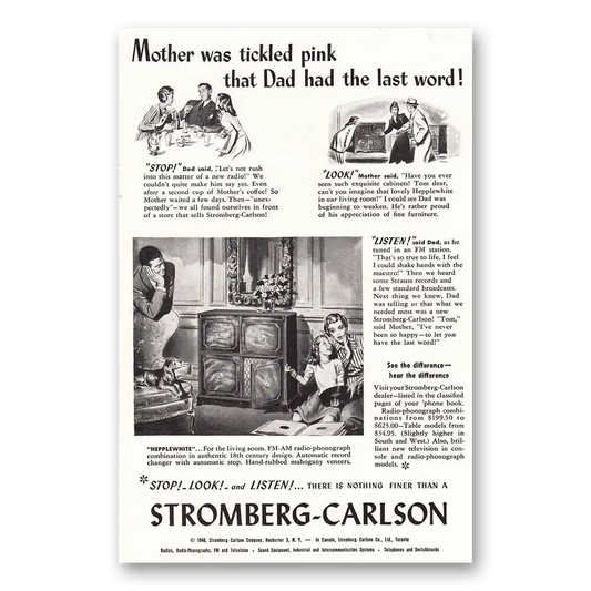 1948 Stromberg Carlson Radios Mother was Tickled Pink Vintage Magazine Print Ad