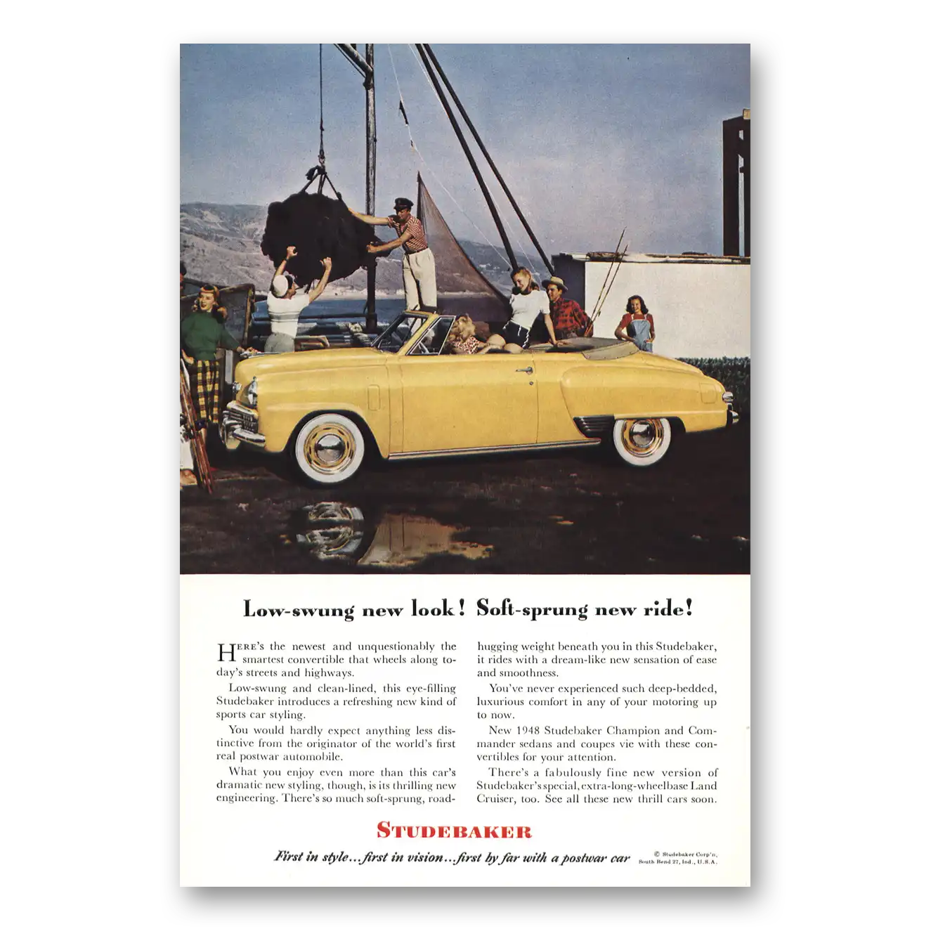 1948 Studebaker Champions Convertible Low Swung New Look Vintage Magazine Print Ad