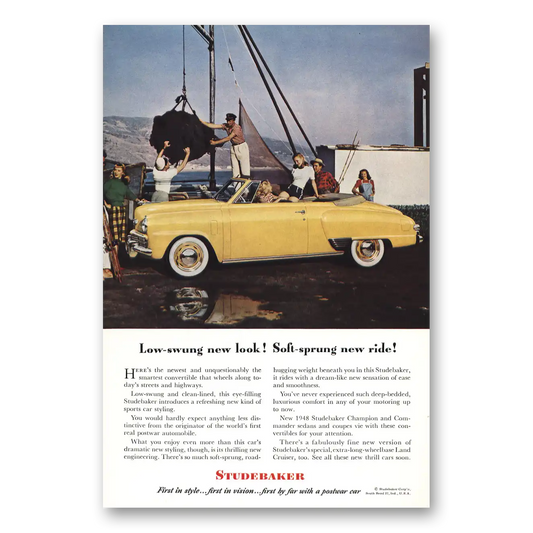 1948 Studebaker Champions Convertible Low Swung New Look Vintage Magazine Print Ad