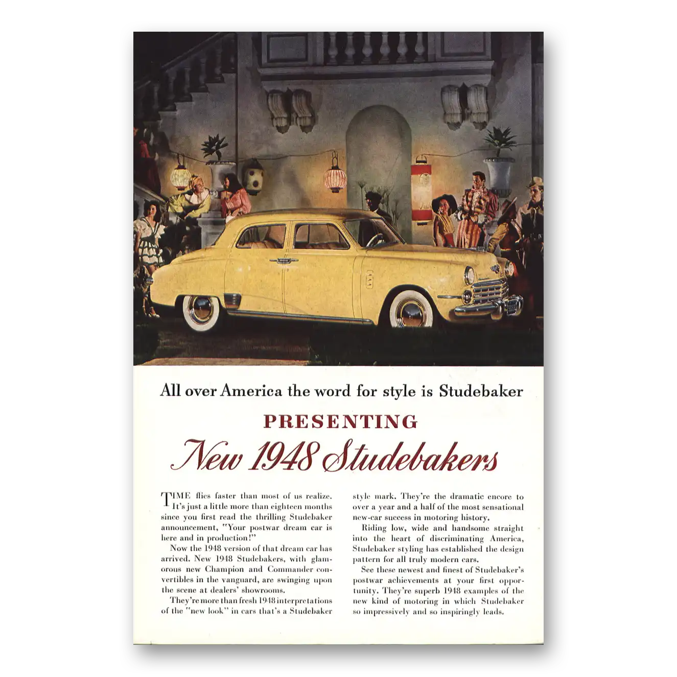 1948 Studebaker Champions All Over America the Word for Style Vintage Magazine Print Ad