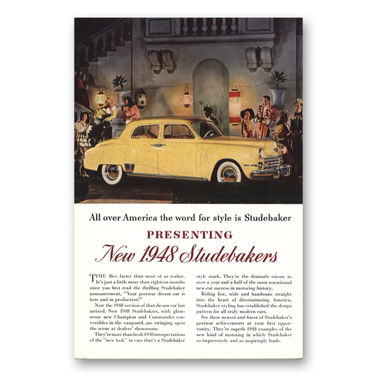 1948 Studebaker Champions All Over America the Word for Style Vintage Magazine Print Ad