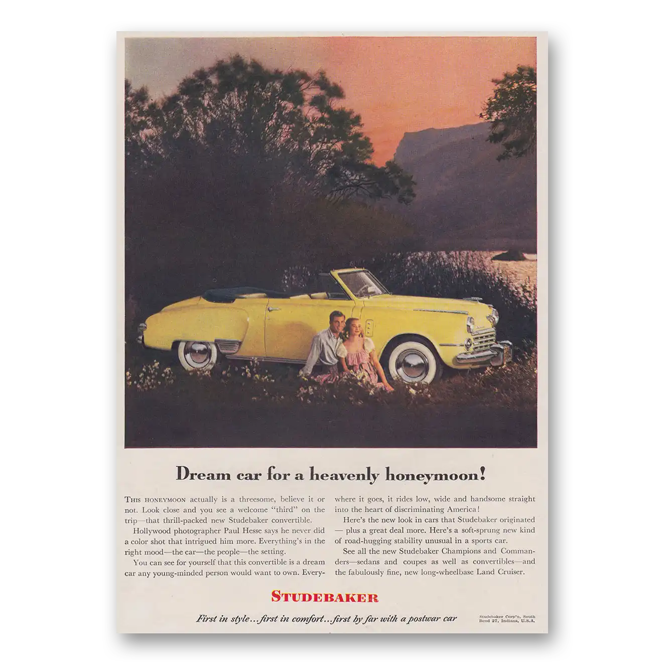 1948 Studebaker Champions Dream Car for a Heavenly Honeymoon Vintage Magazine Print Ad