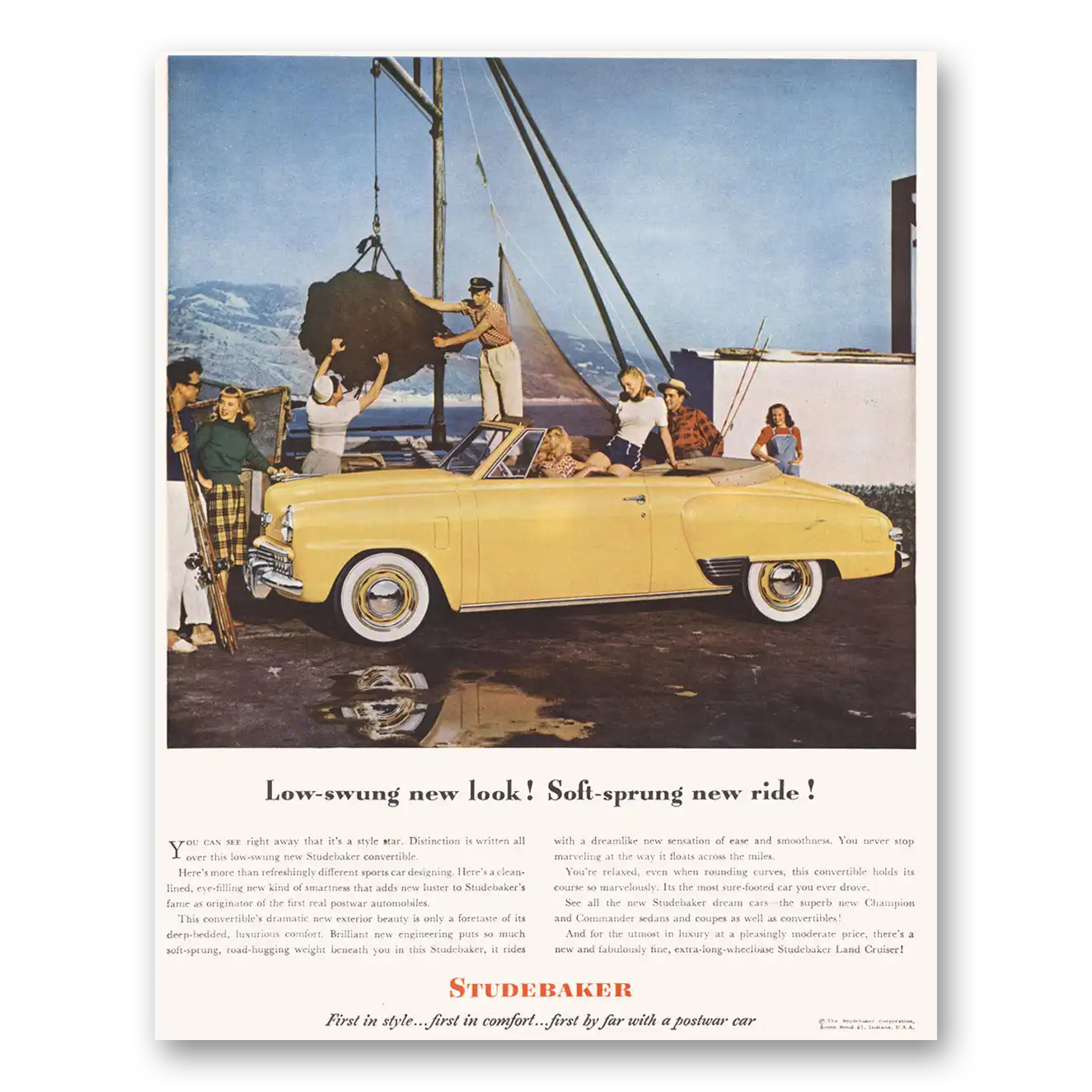 1948 Studebaker Land Cruiser Low Swung New Look Soft Sprung New Ride Vintage Magazine Print Ad