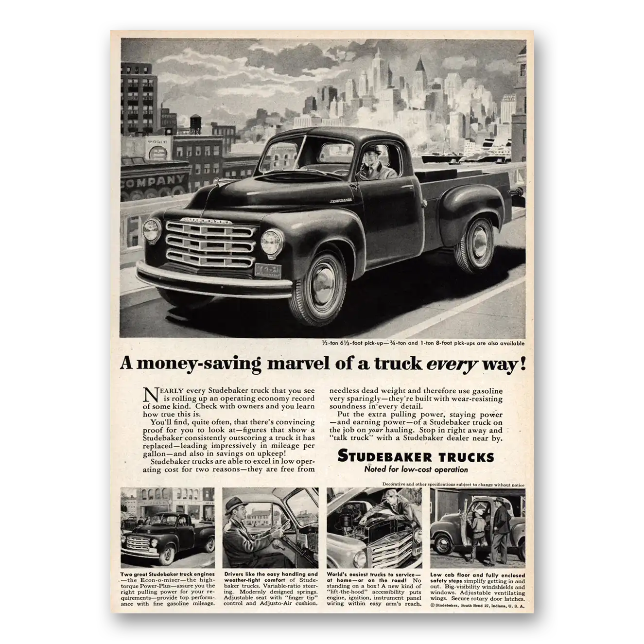 1948 Studebaker Trucks Money Saving Marvel of Truck Vintage Magazine Print Ad