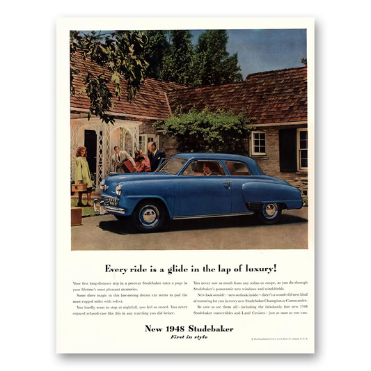 1948 Studebaker Champions Every Ride Is a Glide Vintage Magazine Print Ad