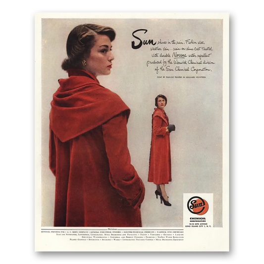 1948 Sun Chemical Norane Sun Shines In the Rain Fashion Wise Vintage Magazine Print Ad