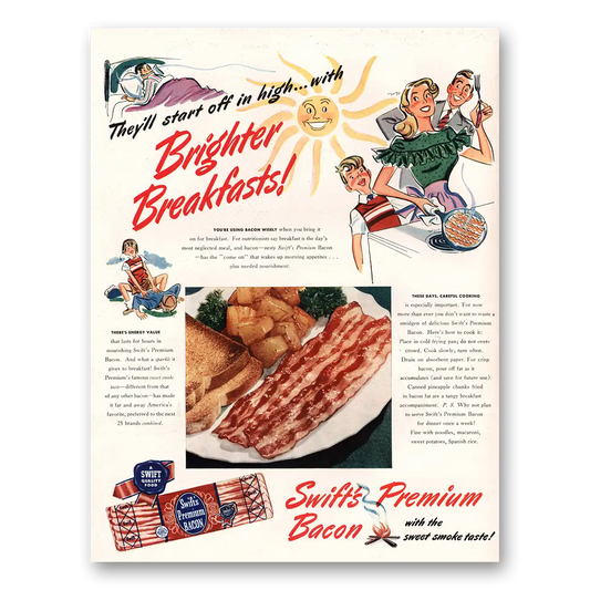 1948 Swift Premium Bacon Brighter Breakfasts Vintage Magazine Print Ad