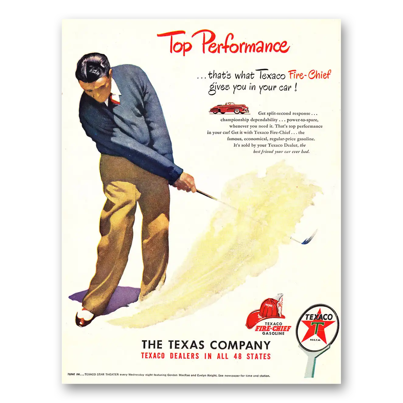 1948 Texaco Fire Chief Gasoline Top Performance Golf Vintage Magazine Print Ad