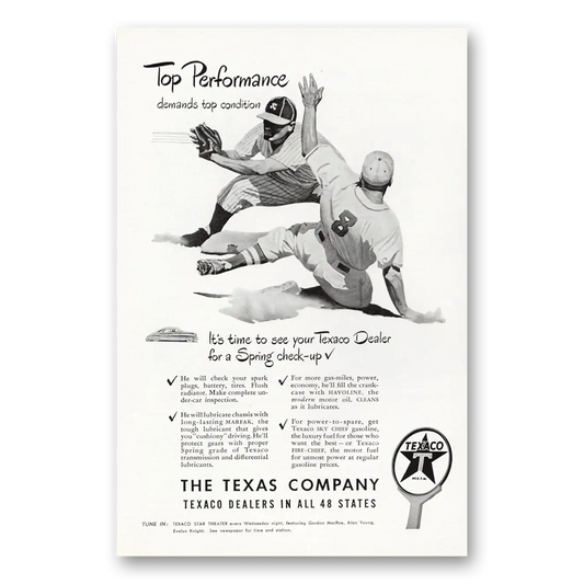 1948 Texaco Top Performance Baseball Sliding Vintage Magazine Print Ad