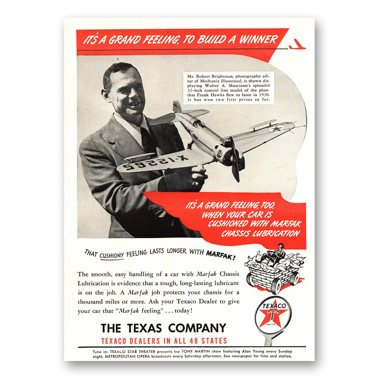 1948 Texaco Grand Feeling to Build a Winner Vintage Magazine Print Ad