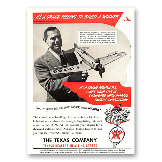 1948 Texaco Grand Feeling to Build a Winner Vintage Magazine Print Ad