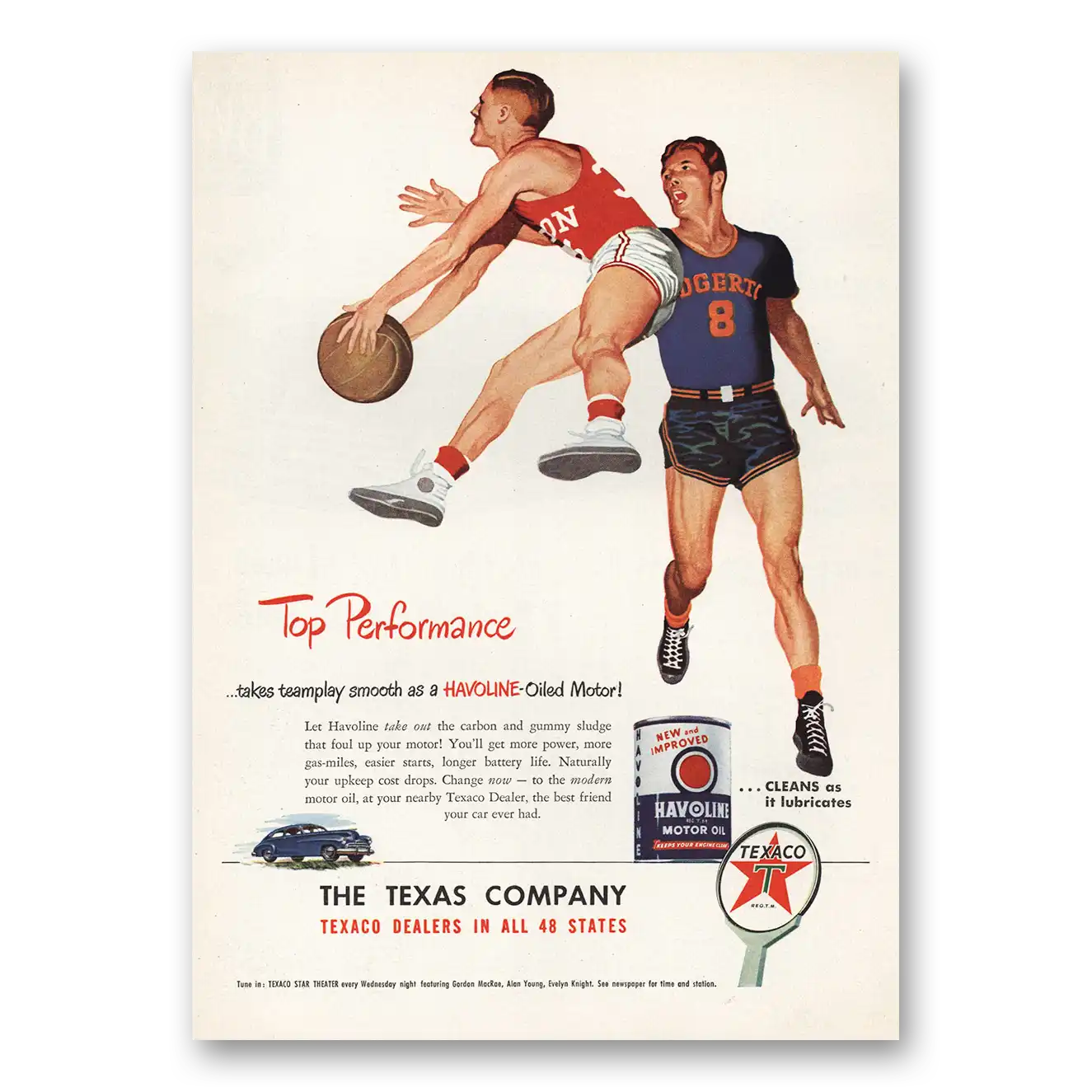 1948 Havoline Motor Oil Top Performance Basketball Vintage Magazine Print Ad