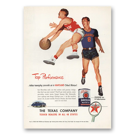 1948 Havoline Motor Oil Top Performance Basketball Vintage Magazine Print Ad