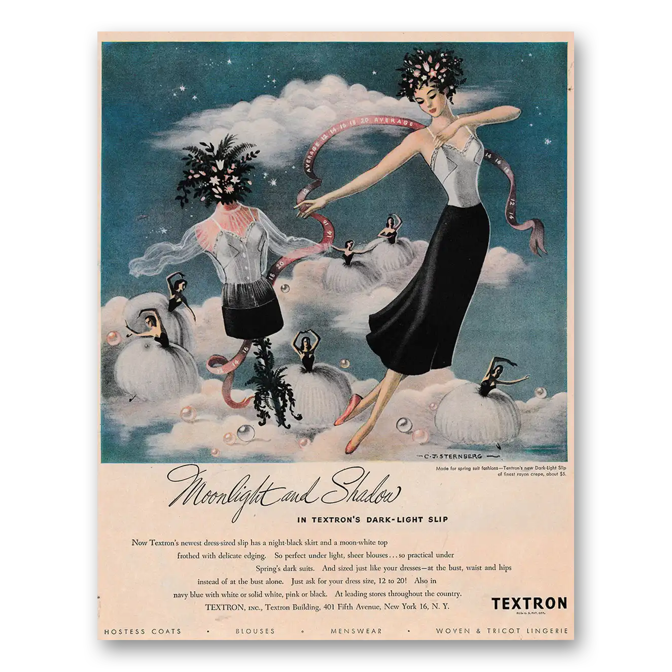 1948 Textron Slips Moonlight and Shadow Vintage Magazine Print Ad