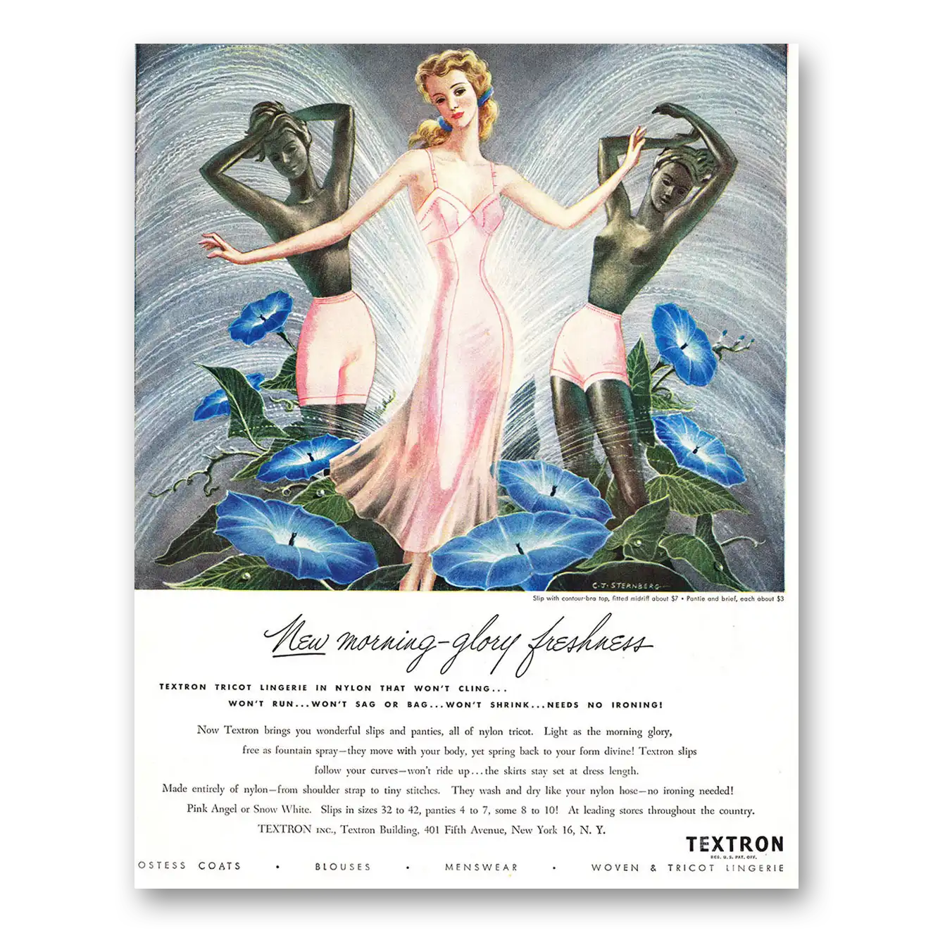 1948 Textron Slips New Morning Glory Freshness Vintage Magazine Print Ad