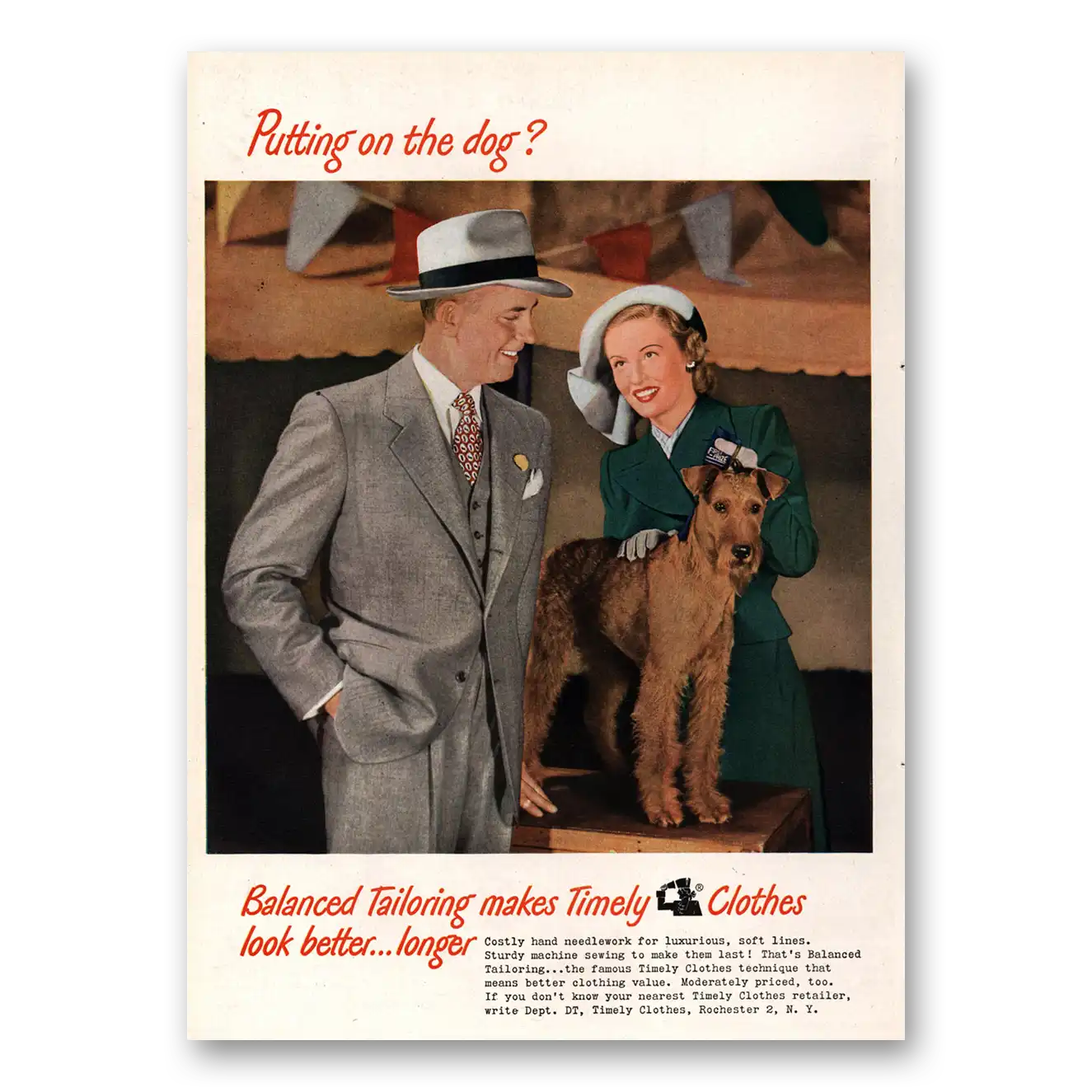 1948 Timely Clothes Putting On the Dog Vintage Magazine Print Ad