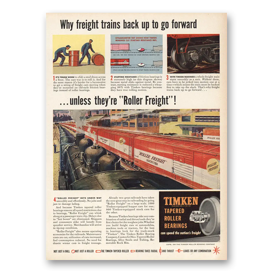 1948 Timken Roller Bearings Freight Trains Back Up to Go Forward Vintage Magazine Print Ad