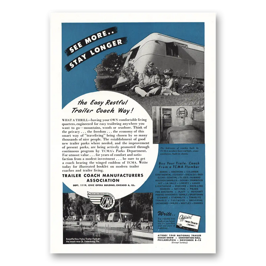 1948 Trailer Coach Manufacturers Easy Restful Trailer Coach Way Vintage Magazine Print Ad