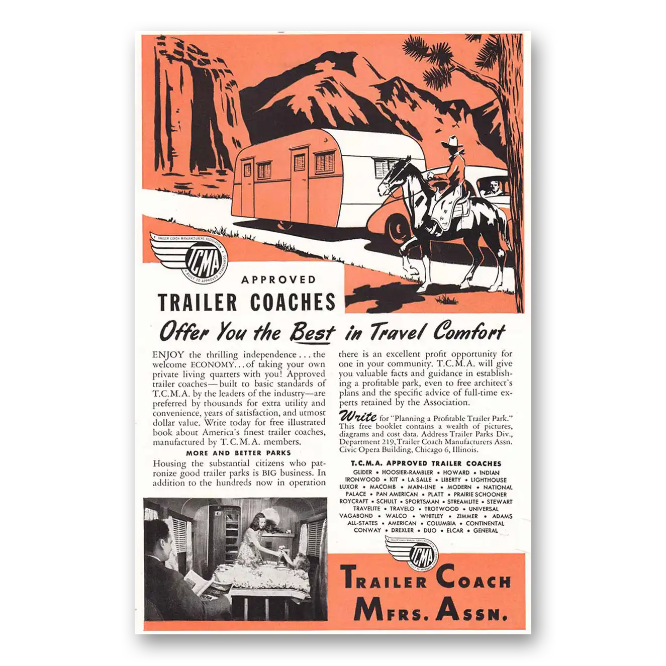 1948 Trailer Coach Manufacturers Cowboy Vintage Magazine Print Ad