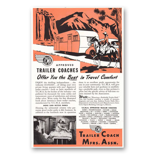 1948 Trailer Coach Manufacturers Cowboy Vintage Magazine Print Ad