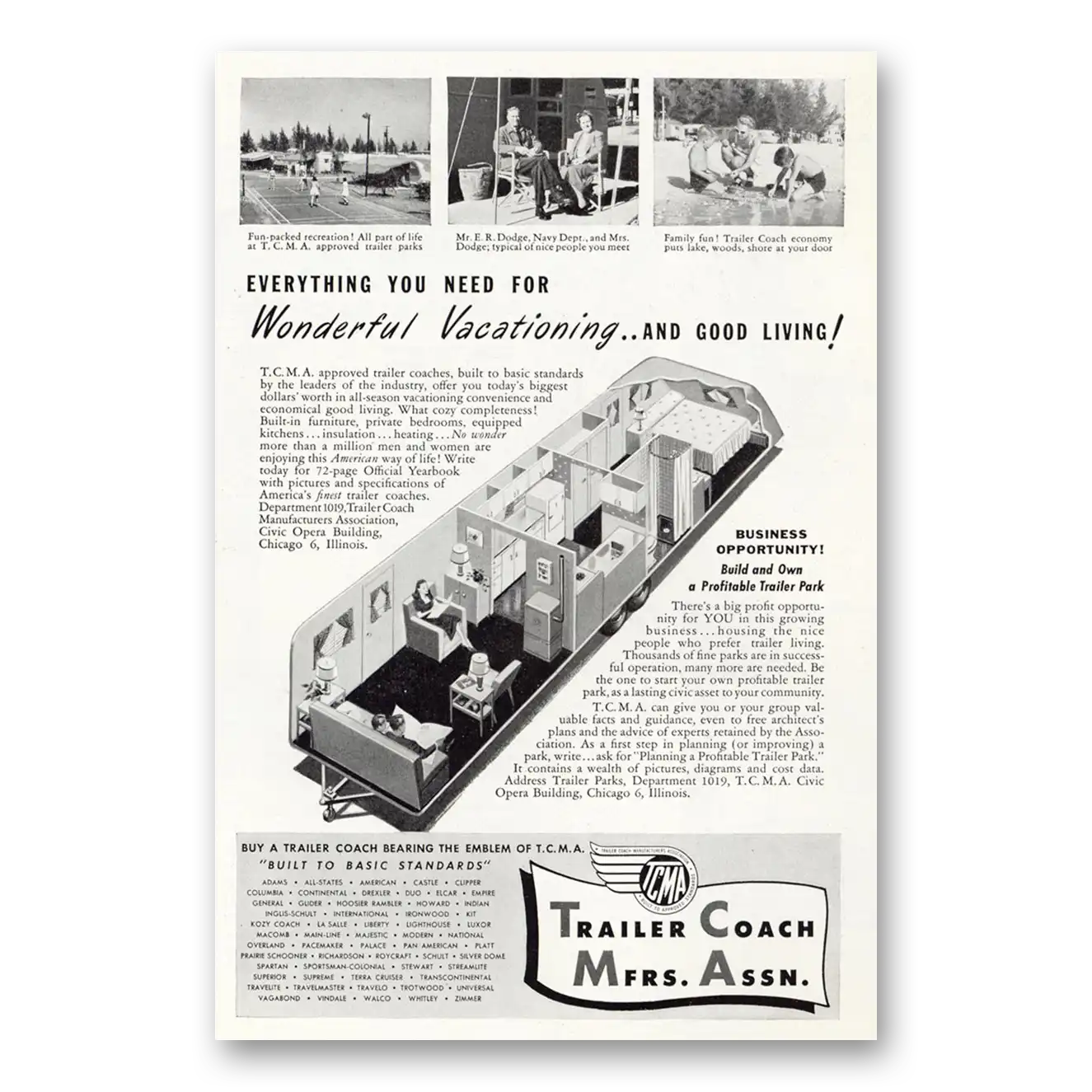 1948 Trailer Coach Manufacturers Wonderful Vacationing Vintage Magazine Print Ad