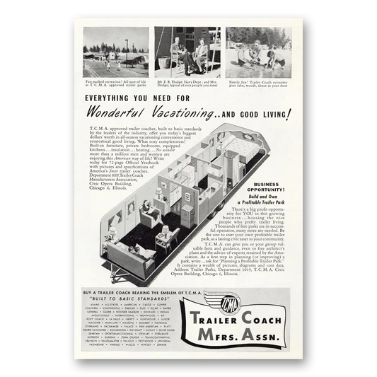 1948 Trailer Coach Manufacturers Wonderful Vacationing Vintage Magazine Print Ad