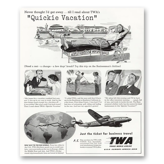 1948 TWA Airlines Quickie Vacation Vintage Magazine Print Ad