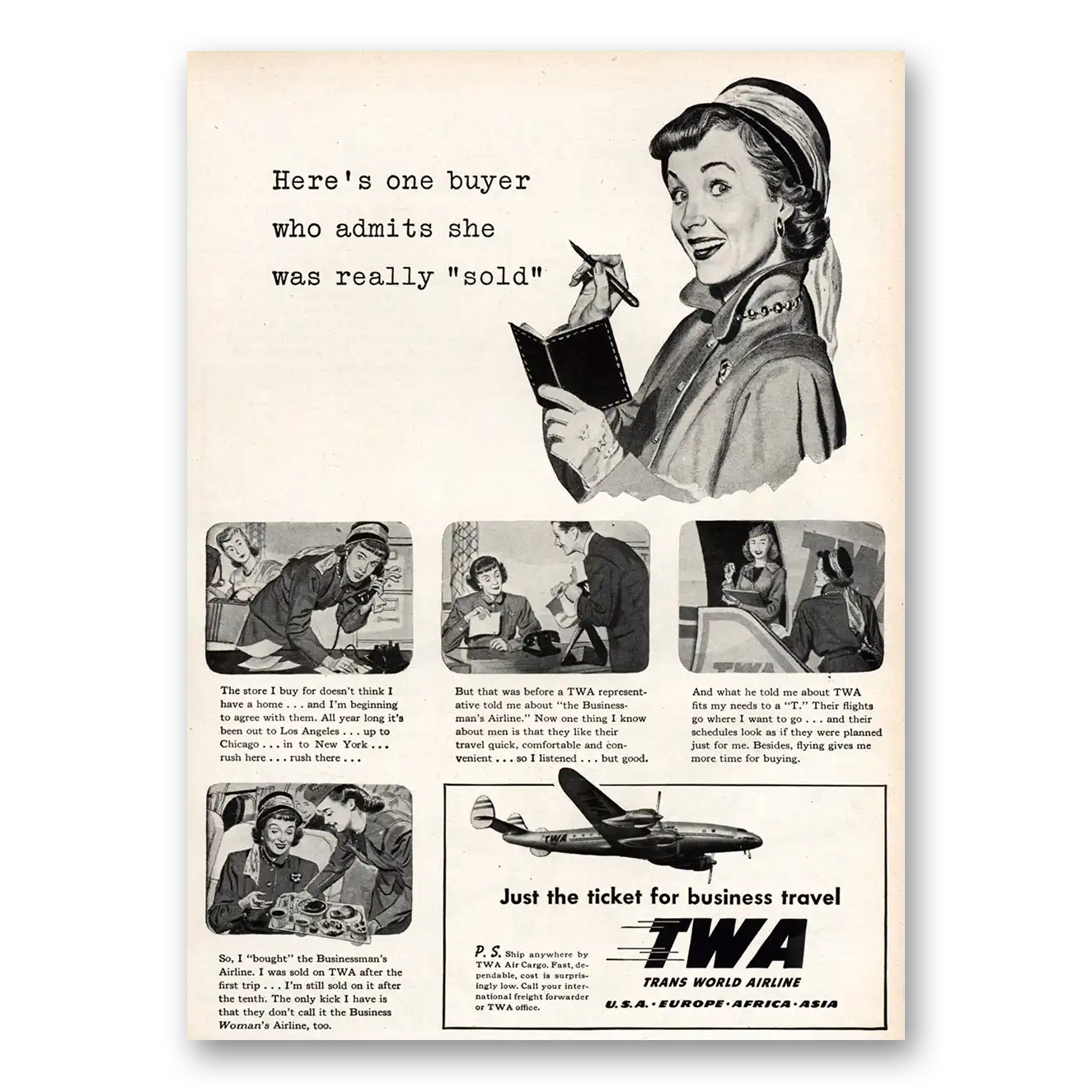 1948 TWA Airlines One Buyer Who Admits She Was Really Sold Vintage Magazine Print Ad