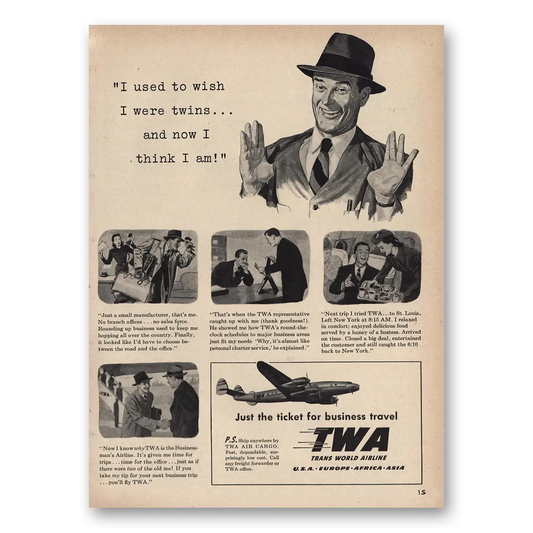 1948 TWA Used to Wish I Were Twins Vintage Magazine Print Ad