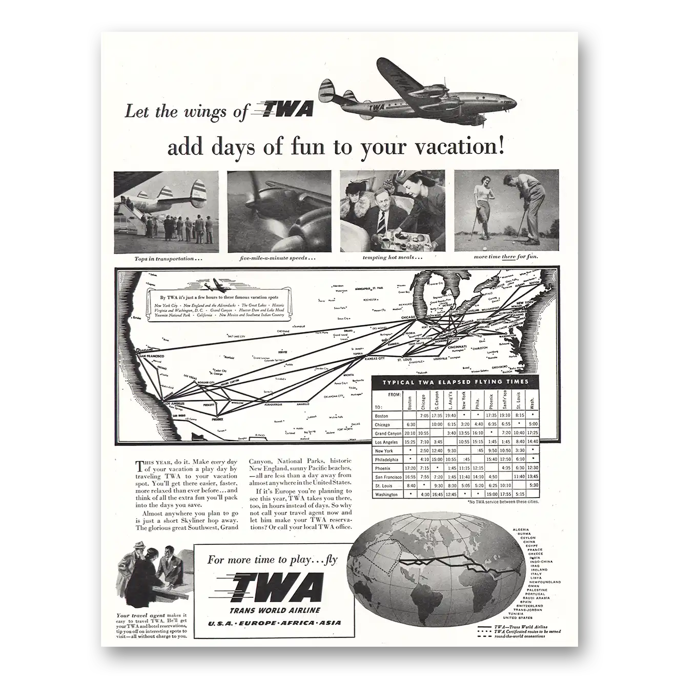 1948 TWA Add Days of Fun Vintage Magazine Print Ad