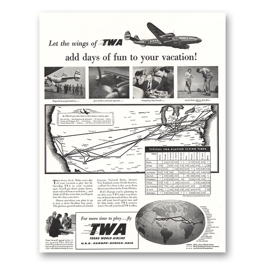 1948 TWA Add Days of Fun Vintage Magazine Print Ad