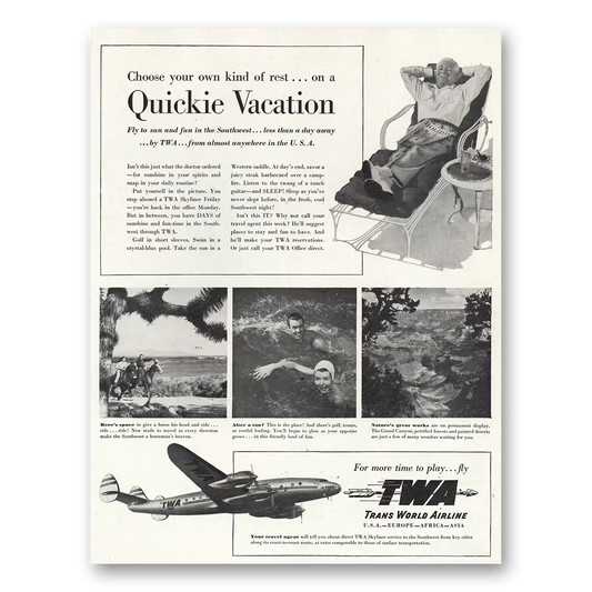 1948 TWA Quickie Vacation Southwest Vintage Magazine Print Ad