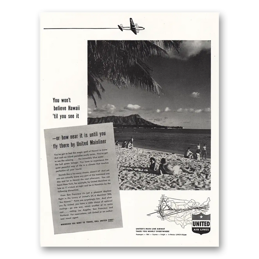 1948 United Airlines You Wont Believe Hawaii Vintage Magazine Print Ad