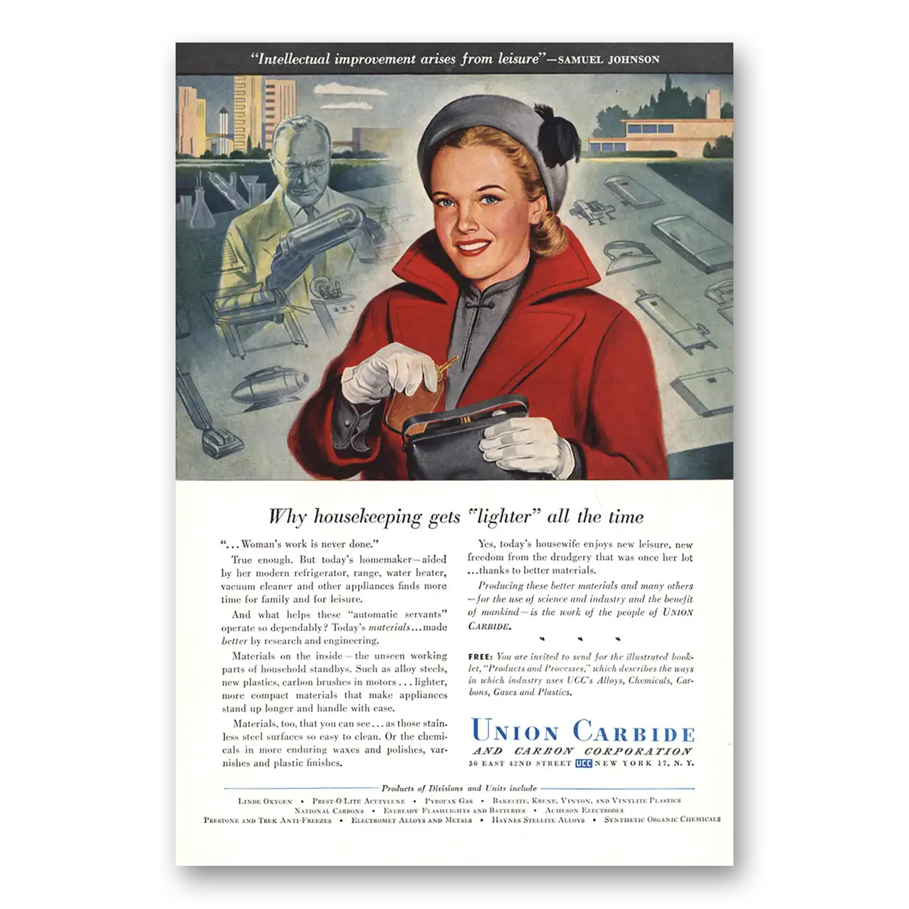 1948 Union Carbide Housekeeping Gets Lighter Vintage Magazine Print Ad