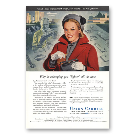 1948 Union Carbide Housekeeping Gets Lighter Vintage Magazine Print Ad