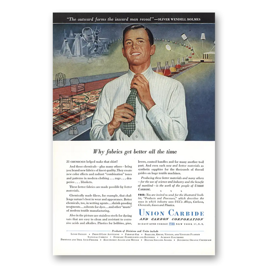 1948 Union Carbide Why Fabrics Get Better Vintage Magazine Print Ad