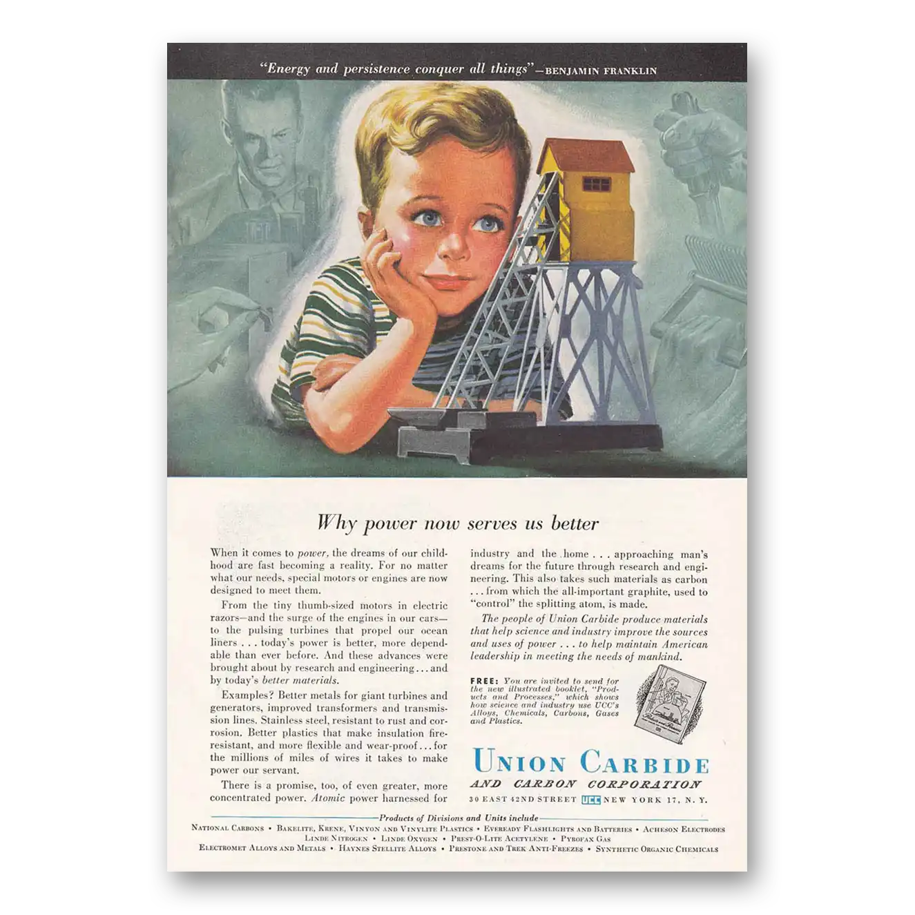 1948 Union Carbide Why Power Now Serves Vintage Magazine Print Ad