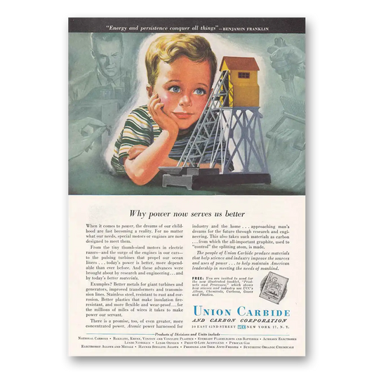 1948 Union Carbide Why Power Now Serves Vintage Magazine Print Ad