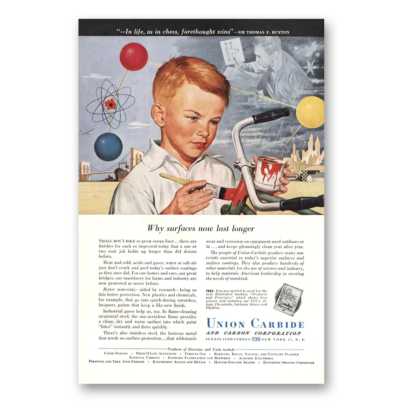 1948 Union Carbide Surfaces Now Last Longer Vintage Magazine Print Ad