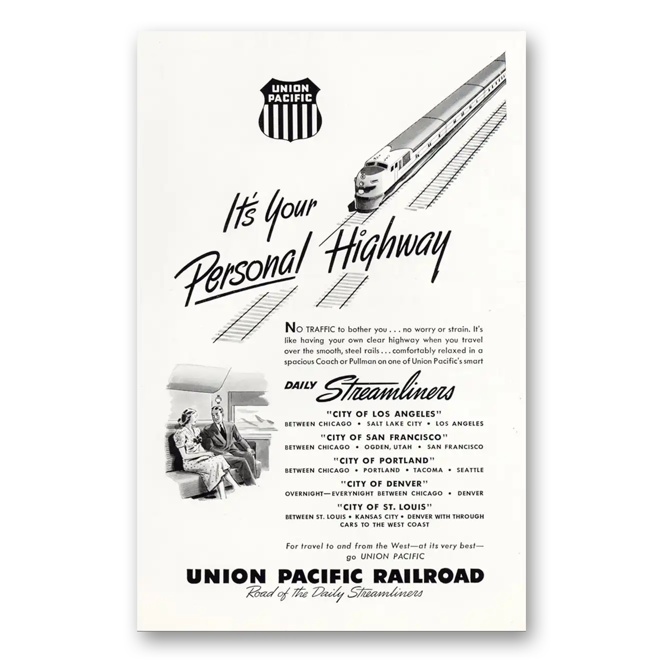 1948 Union Pacific Railroad Personal Highway Vintage Magazine Print Ad