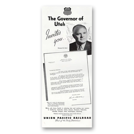 1948 Union Pacific Railroad Governor of Utah Vintage Magazine Print Ad