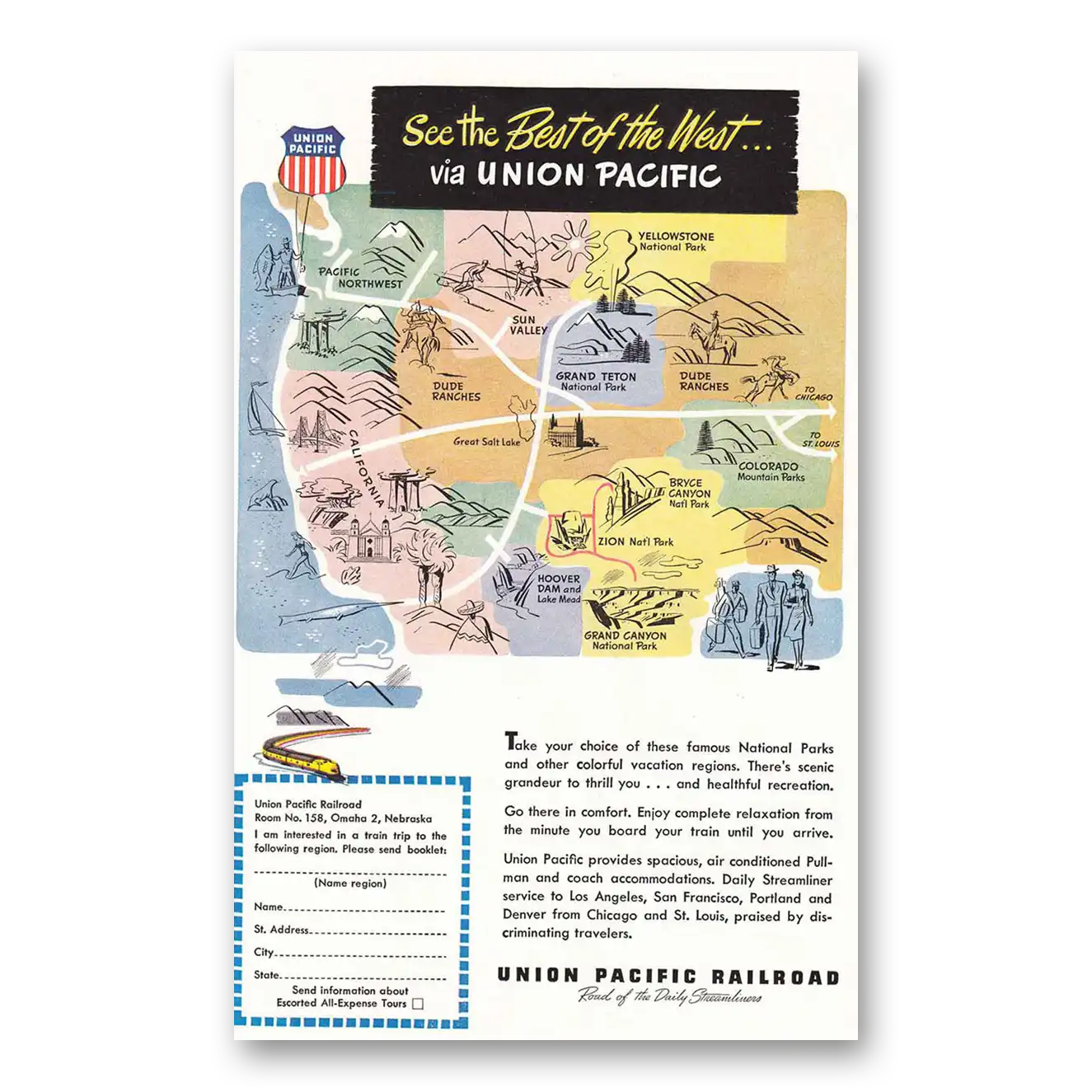 1948 Union Pacific Railroad Best of the West Vintage Magazine Print Ad